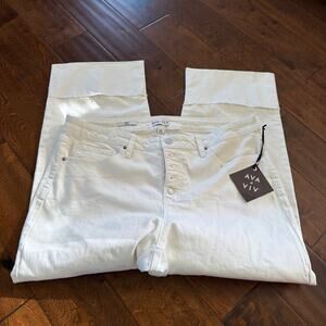 Ava and Viv Straight Leg Jeans Denim White Size 18 New Plus Cuffed Raw Hem